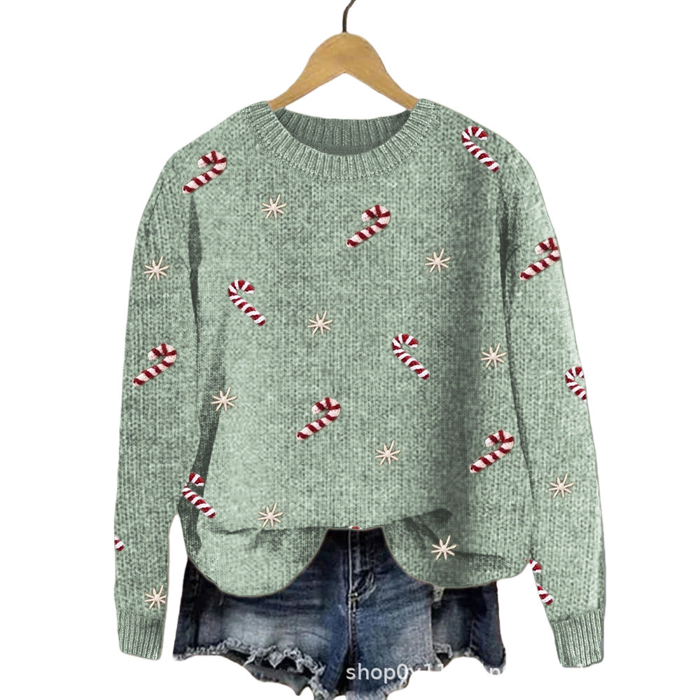 Vintage Christmas Print Sweater, Women's Flattering Chunky Knit Pullover