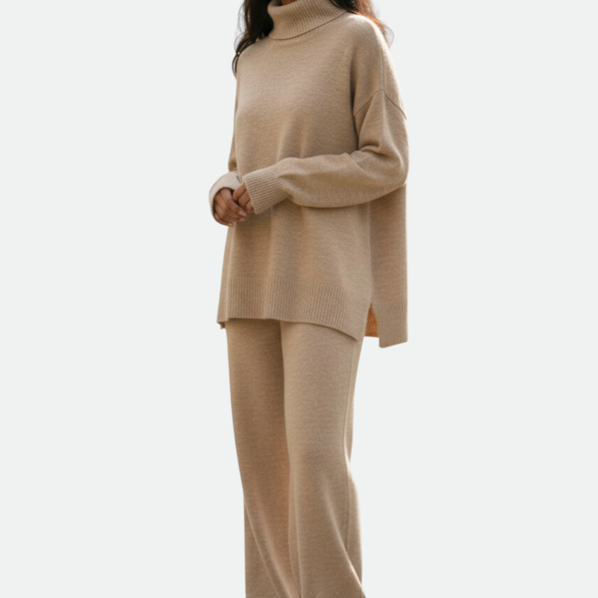 Verve Palette Slouchy Turtleneck Loungewear Set for Women - Chunky Knit