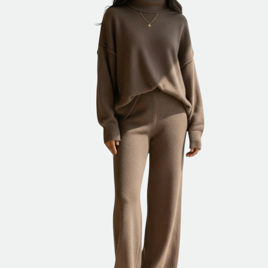 Verve Palette Slouchy Turtleneck Loungewear Set for Women - Chunky Knit