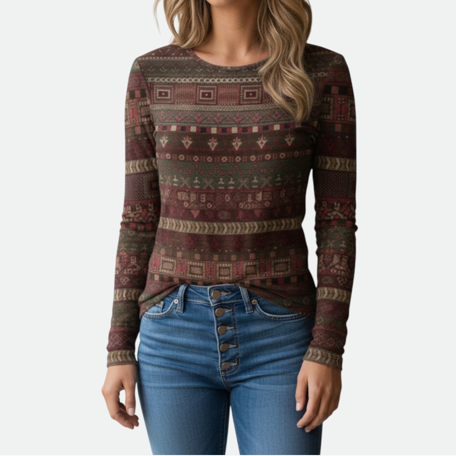 Verve Palette Women's Spring Print Casual Round-Neck Long Sleeve Top