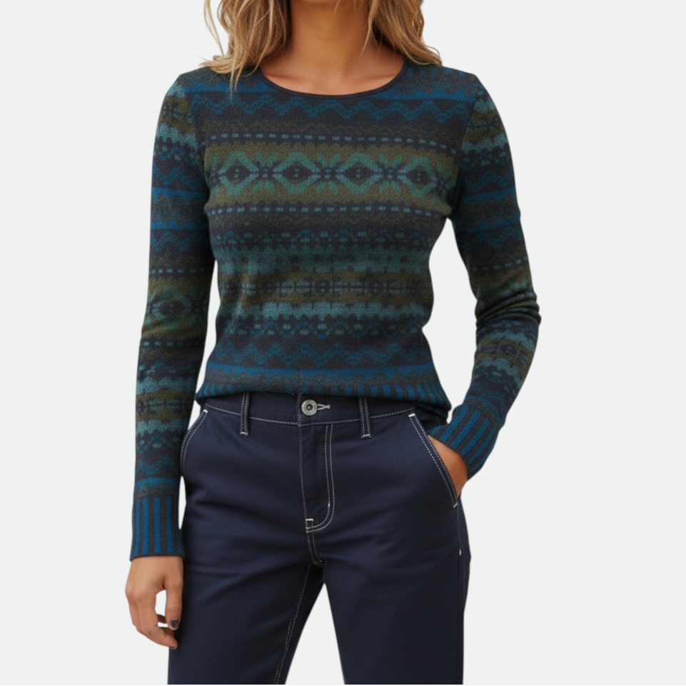 Verve Palette Women's Spring Print Casual Round-Neck Long Sleeve Top