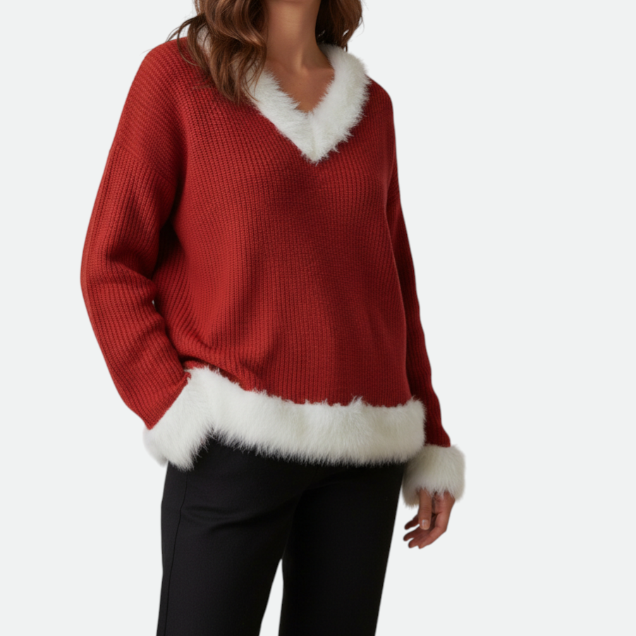 Verve Palette Women's Oversized Knit Pullover - Detailed Print V-Neck