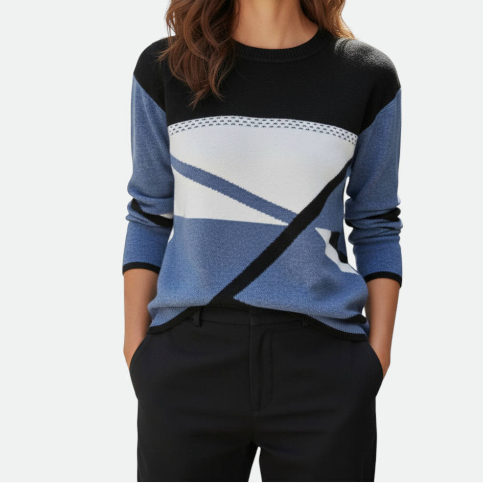 Verve Palette Women's Color-Block Graphic Print Casual Round-Neck Long Sleeve Tee