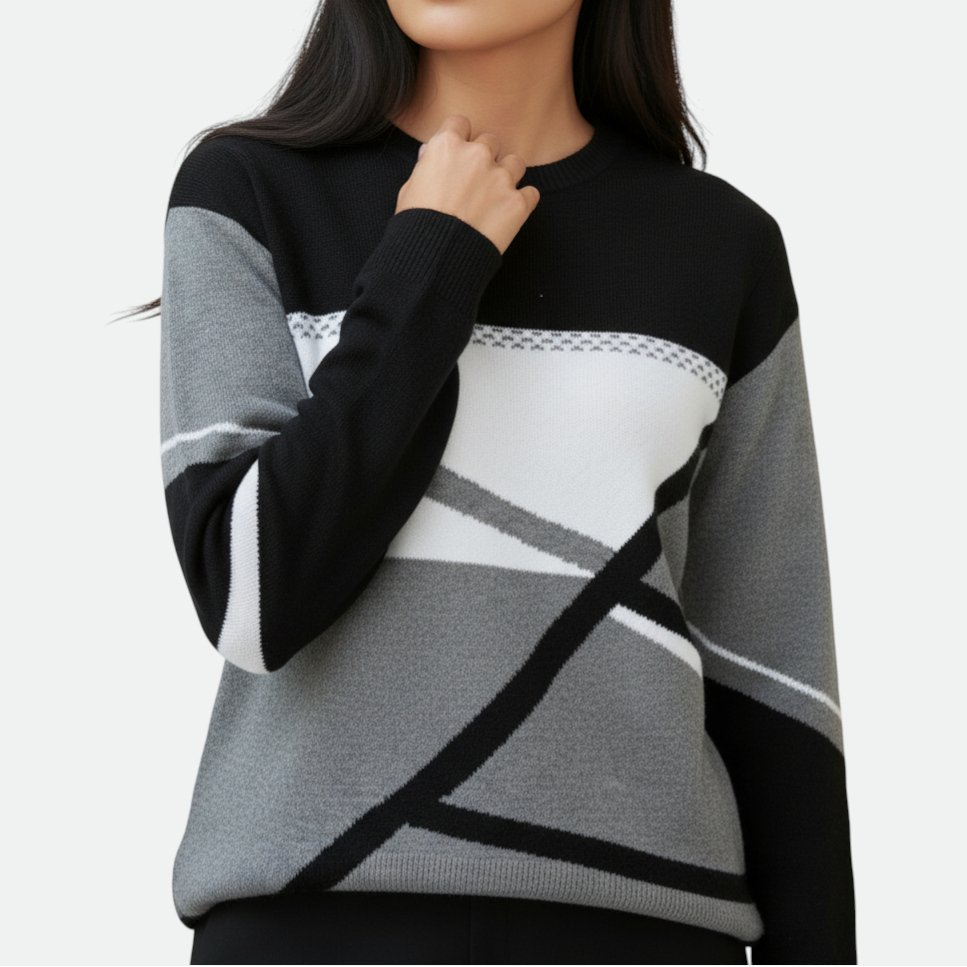 Verve Palette Women's Color-Block Graphic Print Casual Round-Neck Long Sleeve Tee