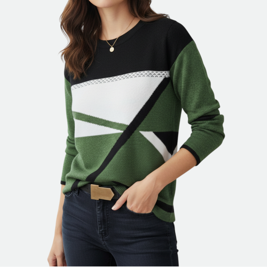 Verve Palette Women's Color-Block Graphic Print Casual Round-Neck Long Sleeve Tee