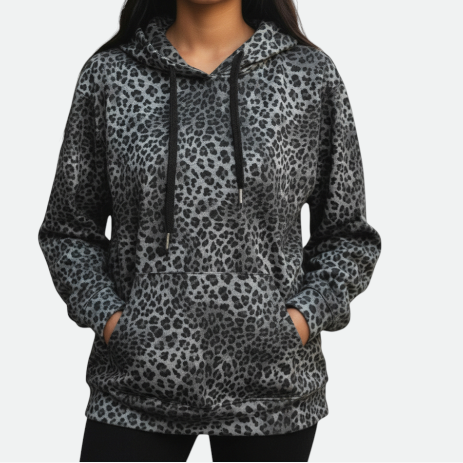 Verve Palette Retro Leopard Print Oversized Hoodie for Women
