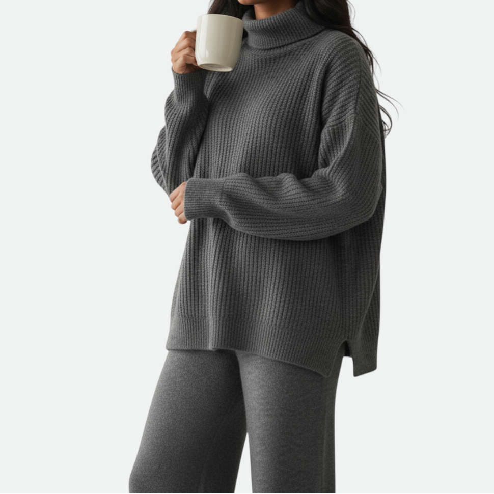 Verve Palette Slouchy Turtleneck Loungewear Set for Women - Chunky Knit