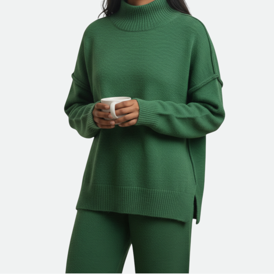 Verve Palette Slouchy Turtleneck Loungewear Set for Women - Chunky Knit
