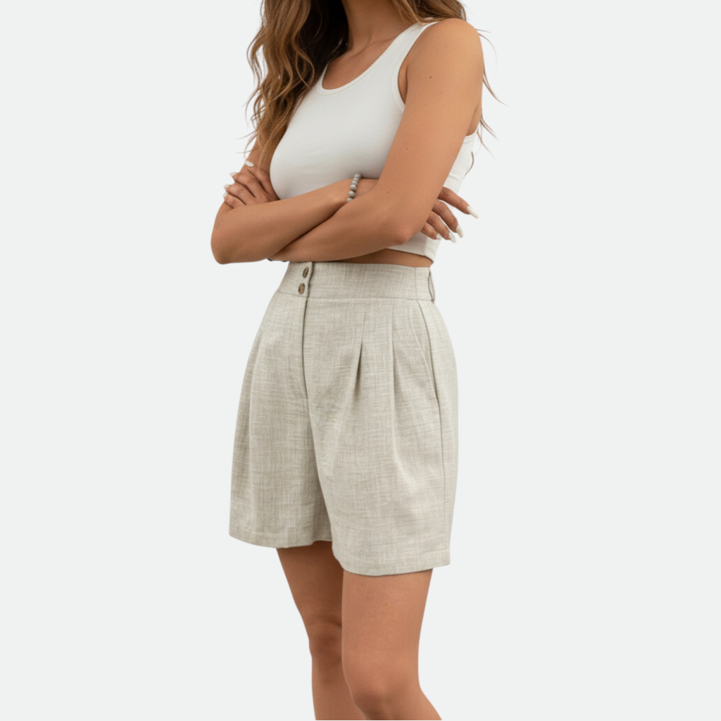 Verve Palette High-Waist Loose-Fit Straight-Leg Walk Shorts - Women's Button Detail