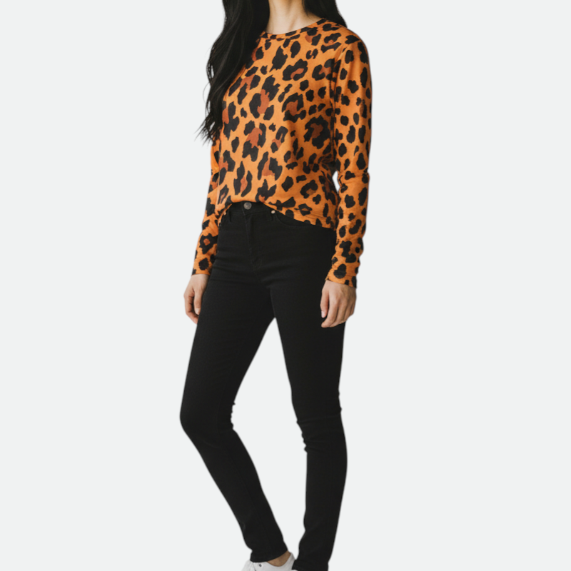 Verve Palette Leopard Stripe Print Round-Neck T-Shirt - Women's Casual Long Sleeve