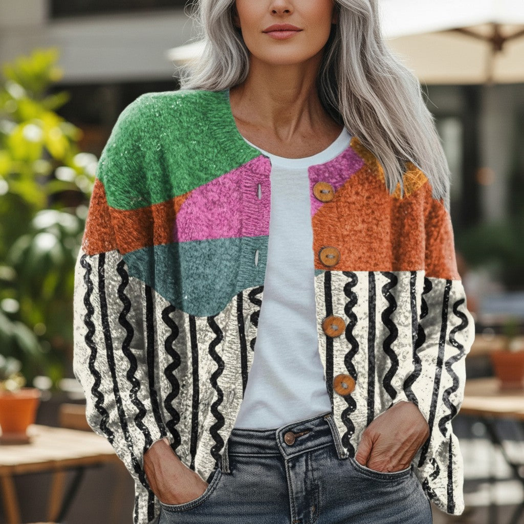 Women's Vintage-Style Printed Cardigan for Early Autumn