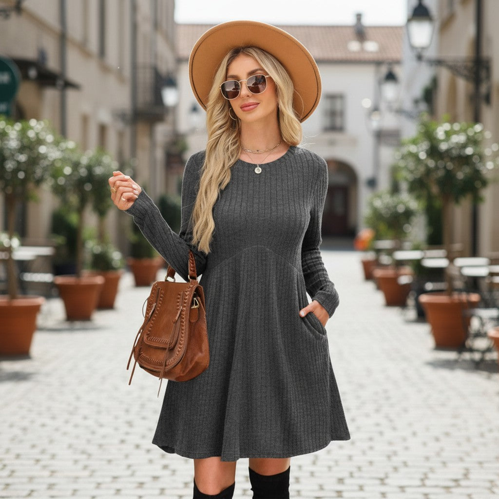 Women's Thick Winter Bohemian Solid-Color Knee-Length A-Line Dress