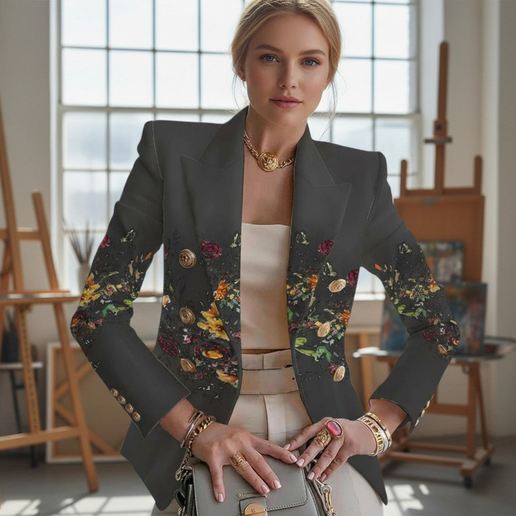 Printed Slim-Fit Blazer, Women's Fashion Jacket