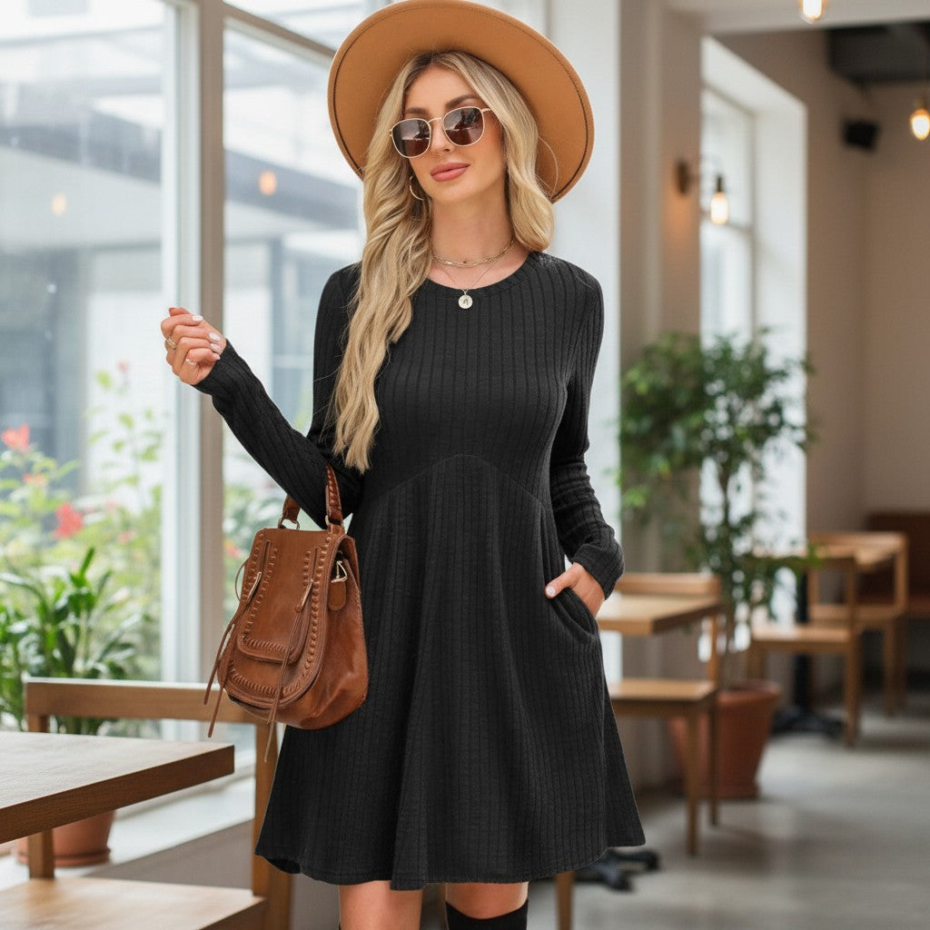 Women's Thick Winter Bohemian Solid-Color Knee-Length A-Line Dress